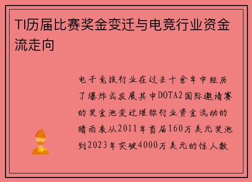 TI历届比赛奖金变迁与电竞行业资金流走向
