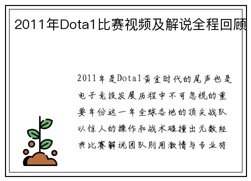 2011年Dota1比赛视频及解说全程回顾